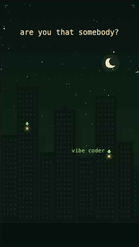 The skyline at night: two windows still lit — are you that somebody? vibe coder.